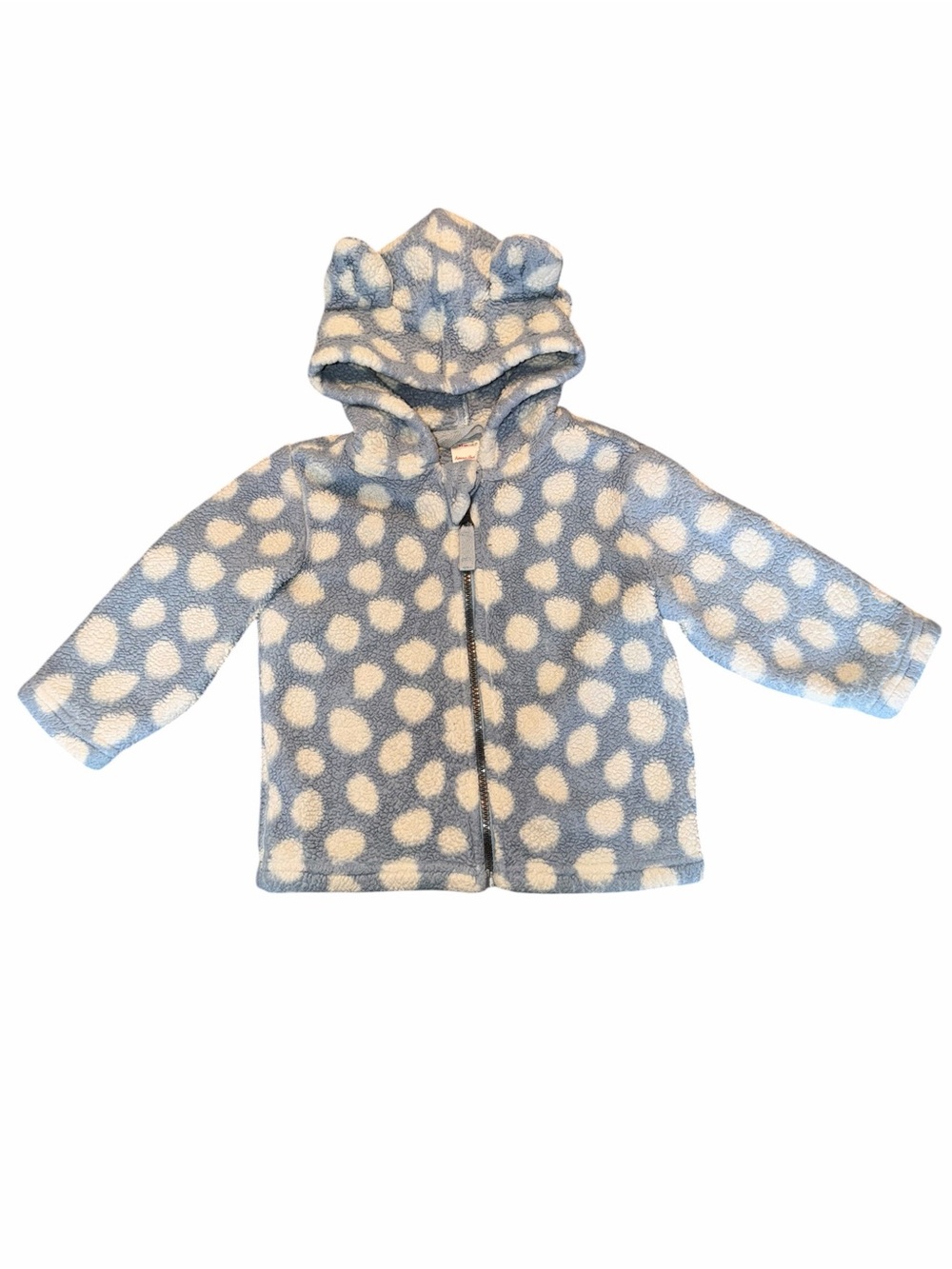 Hanna Andersson Fleece Zip-Up Hooded Jacket Light Blue & White Dots Ears, Sz 2T